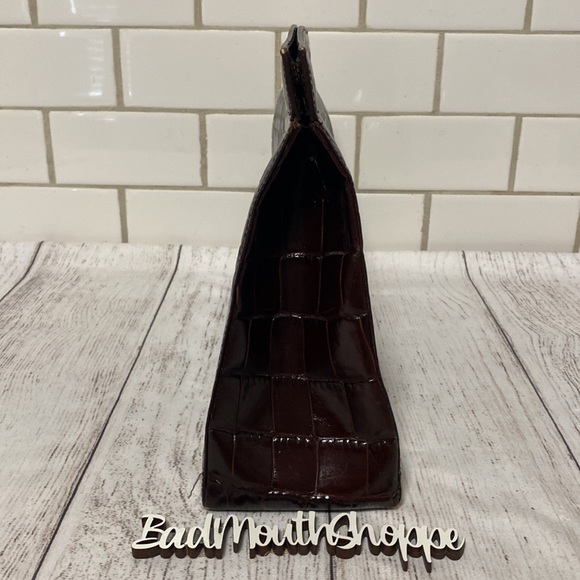 Vintage 90s 00s Y2K Brown Genuine Leather Crocodile Doctor's Bag Style Purse - Picture 3 of 15